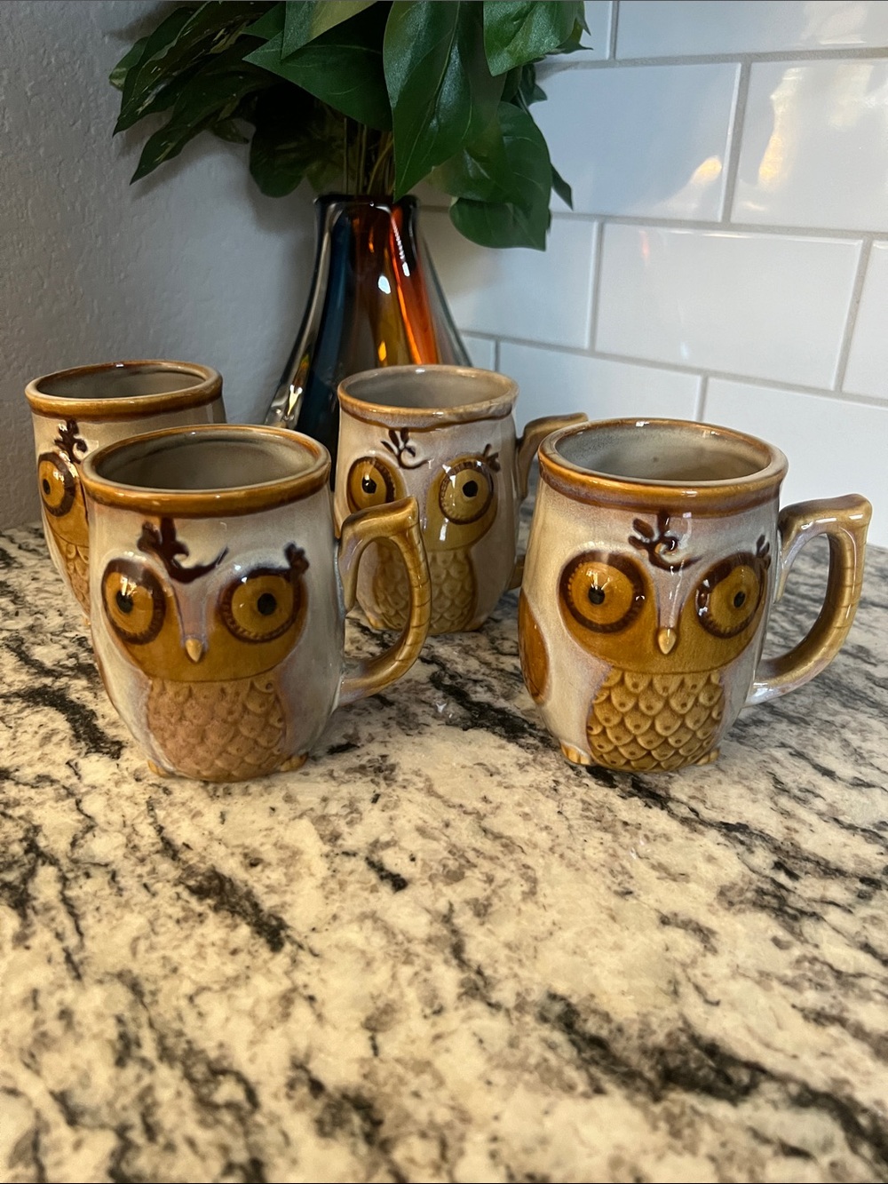 Set of 4 Gibson Home owl mugs